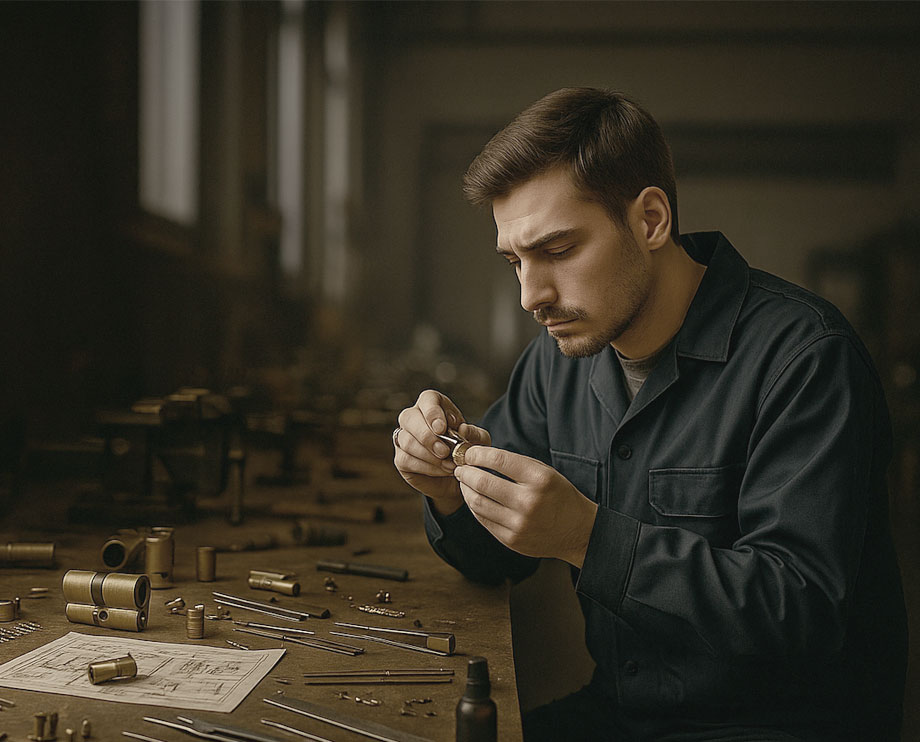 Serrurier professionnel au travail